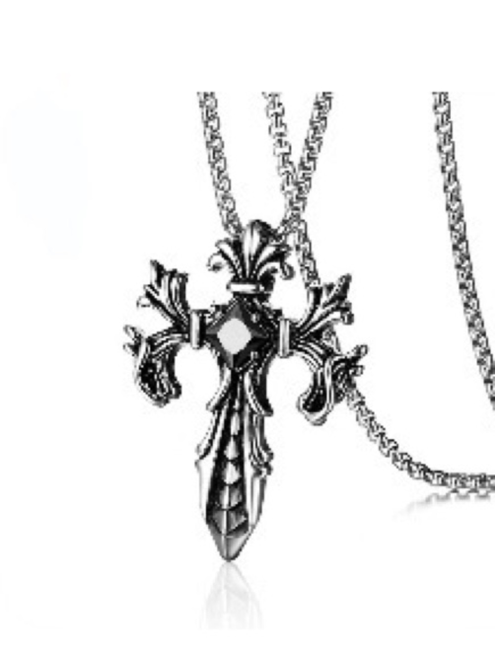 Silver Fleur-de-Lis Cross Pendant Necklace - men Jewelry